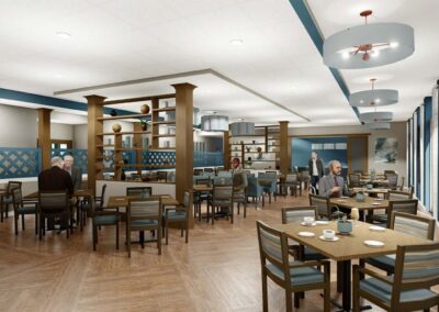 3D rendering of the Lodges at Evenglow Dining Room