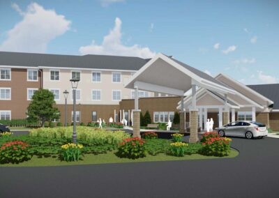 3D rendering of the Lodges at Evenglow Entry