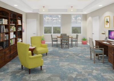 3D rendering of media library in the lodges at Evenglow