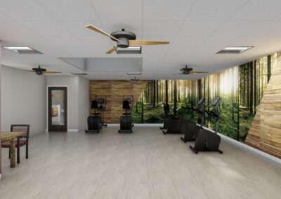 3D rendering of wellness library in the lodges at Evenglow